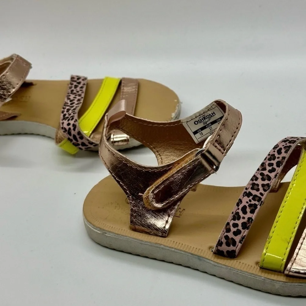 Toddler Girl Rose Gold & Leopard Multi Strap Sandals